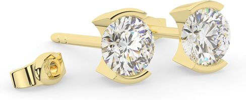 14K Solid White or Yellow Gold Lab Grown Moissanite Diamond Half Bezel Set Stud Earrings | 1.0 or 2.0 CTW | Screw Back or Push Back Posts | Made in USA | By Adora Fine Jewelry in Saudi Arabia