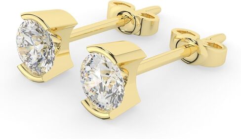 14K Solid White or Yellow Gold Lab Grown Moissanite Diamond Half Bezel Set Stud Earrings | 1.0 or 2.0 CTW | Screw Back or Push Back Posts | Made in USA | By Adora Fine Jewelry in Saudi Arabia