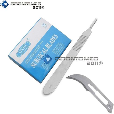 OdontoMed2011® صندوق مكون من 100 قطعة شفرة مشرط من الفولاذ الكربوني معقمة رقم 12 مع مقبض مجاني رقم 3 in Saudi Arabia
