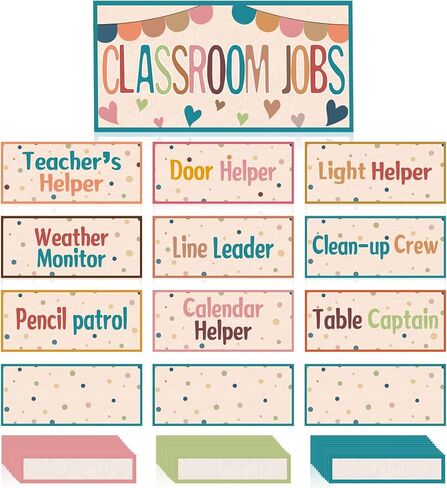 Boho Classroom Jobs Chart Bulletin Board Sets, Colorful Boho Class Jobs Chart Set Cutout for School Wall Decor or Helping Teachers Create Rules(61 PCS) in Saudi Arabia