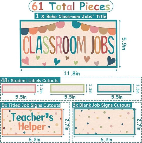 Boho Classroom Jobs Chart Bulletin Board Sets, Colorful Boho Class Jobs Chart Set Cutout for School Wall Decor or Helping Teachers Create Rules(61 PCS) in Saudi Arabia
