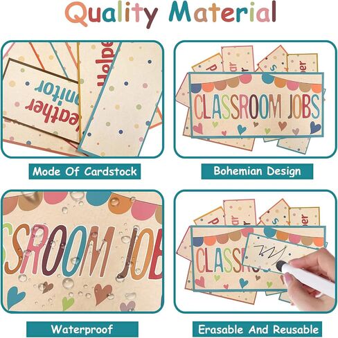 Boho Classroom Jobs Chart Bulletin Board Sets, Colorful Boho Class Jobs Chart Set Cutout for School Wall Decor or Helping Teachers Create Rules(61 PCS) in Saudi Arabia