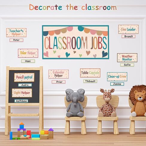 Boho Classroom Jobs Chart Bulletin Board Sets, Colorful Boho Class Jobs Chart Set Cutout for School Wall Decor or Helping Teachers Create Rules(61 PCS) in Saudi Arabia