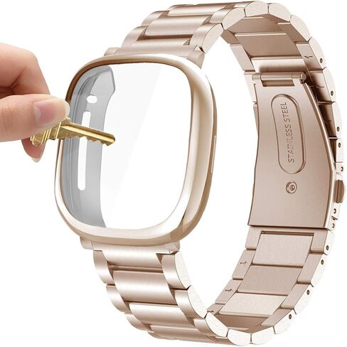 Maxjoy متوافق مع Fitbit Sense/Versa 3 Bands، Versa3 سوار معدني كبير من الفولاذ المقاوم للصدأ مع حافظة واقية للرجال والنساء متوافق مع ساعة Fitbit Sense/Versa 3 in Kuwait