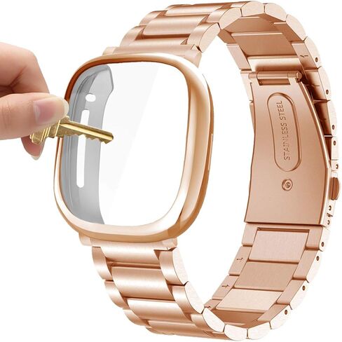 Maxjoy متوافق مع Fitbit Sense/Versa 3 Bands، Versa3 سوار معدني كبير من الفولاذ المقاوم للصدأ مع حافظة واقية للرجال والنساء متوافق مع ساعة Fitbit Sense/Versa 3 in Kuwait