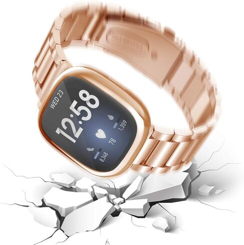 Maxjoy متوافق مع Fitbit Sense/Versa 3 Bands، Versa3 سوار معدني كبير من الفولاذ المقاوم للصدأ مع حافظة واقية للرجال والنساء متوافق مع ساعة Fitbit Sense/Versa 3 in Kuwait