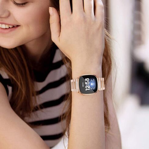 Maxjoy متوافق مع Fitbit Sense/Versa 3 Bands، Versa3 سوار معدني كبير من الفولاذ المقاوم للصدأ مع حافظة واقية للرجال والنساء متوافق مع ساعة Fitbit Sense/Versa 3 in Kuwait