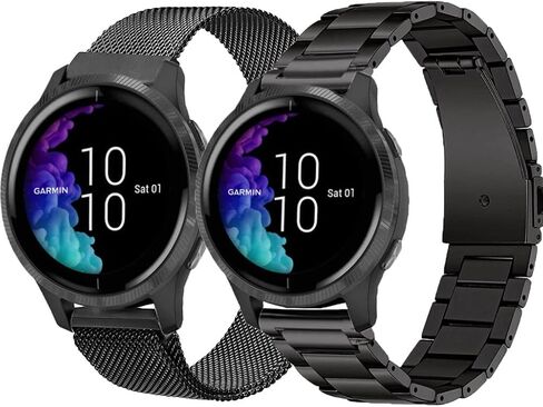 20mm Metal Bands for Garmin VivoActive 5/3,Forerunner 165/55/245/645 Watch Band, Garmin Venu/Venu Sq/Sq 2/Venu 2 Plus Watch Band, 2Pack 20mm Stainless Steel Wristband Strap for Men Women in Kuwait