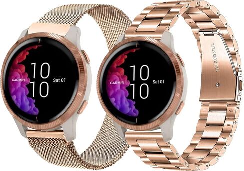 20mm Metal Bands for Garmin VivoActive 5/3,Forerunner 165/55/245/645 Watch Band, Garmin Venu/Venu Sq/Sq 2/Venu 2 Plus Watch Band, 2Pack 20mm Stainless Steel Wristband Strap for Men Women in Kuwait