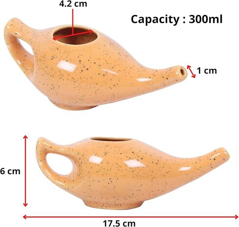 وعاء نيتي من السيراميك والبورسلين المتين المقاوم للتسرب يحمل 300 مل من الماء وقبضة مريحة | آمن للاستخدام في الميكروويف وغسالة الأطباق، علاج طبيعي صديق للبيئة للجيوب الأنفية والاحتقان (حصيرة خضراء) in Kuwait