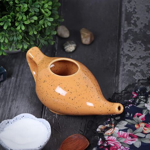 وعاء نيتي من السيراميك والبورسلين المتين المقاوم للتسرب يحمل 300 مل من الماء وقبضة مريحة | آمن للاستخدام في الميكروويف وغسالة الأطباق، علاج طبيعي صديق للبيئة للجيوب الأنفية والاحتقان (حصيرة خضراء) in Kuwait