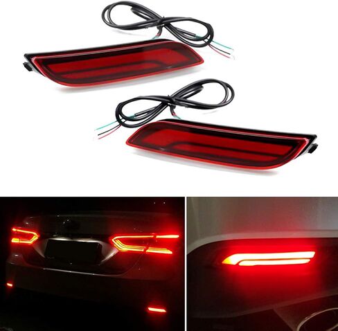 GTINTHEBOX 3D Optic LED Rear Bumper Reflectors Brake Tail Lights and Sequential Turn Signal Lamps for 2018 2019 2020 2021 2022 Toyota Camry - Red Lens in Saudi Arabia