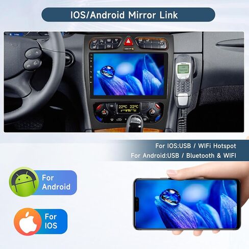 2G + 64G ستيريو سيارة أندرويد لمرسيدس بنز C الفئة W203 C200 C320 C350 CLK W209 S203 A209 2000-2005، 9 بوصة تعمل باللمس راديو السيارة وحدة الرأس GPS WiFi Bluetooth Mirror Link FM RDS الكاميرا الخلفية in Kuwait