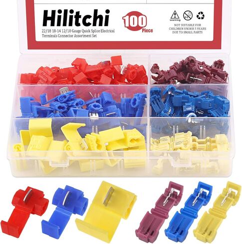 Hilitchi 100pcs 22/18 18-14 12/10 Gauge Quick Splice Electrical Terminals Connector Assortment Set in Saudi Arabia