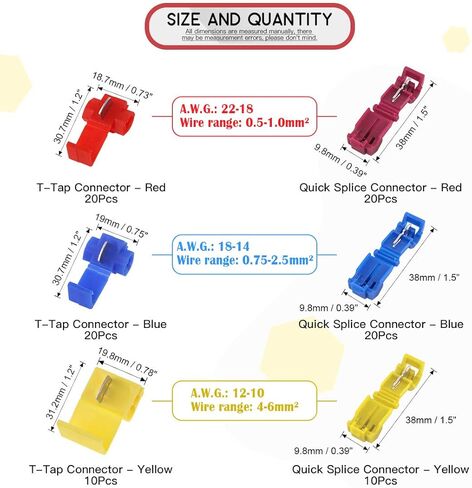 Hilitchi 100pcs 22/18 18-14 12/10 Gauge Quick Splice Electrical Terminals Connector Assortment Set in Saudi Arabia