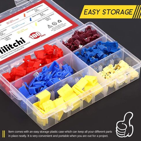 Hilitchi 100pcs 22/18 18-14 12/10 Gauge Quick Splice Electrical Terminals Connector Assortment Set in Saudi Arabia