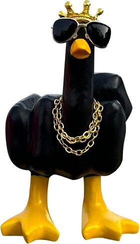 تمثال منحوتة من Finger Duck King Collectibles، تمثال راتنج بطة مضحك مع نظارات تاج صغير وقلادة، ديكور منزلي رائع، ملحقات السيارة مكتب المكتب المنزلي (أسود وأصفر ليموني) in Saudi Arabia