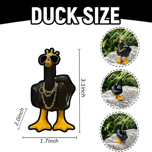 تمثال منحوتة من Finger Duck King Collectibles، تمثال راتنج بطة مضحك مع نظارات تاج صغير وقلادة، ديكور منزلي رائع، ملحقات السيارة مكتب المكتب المنزلي (أسود وأصفر ليموني) in Saudi Arabia