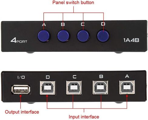 2/4 Port USB 2.0 Sharing Switch Box, USB Manual Sharing Switch for 2/4 PC Printer Scanner to Share USB Devices,No Need of External Power(4 Port) in Saudi Arabia