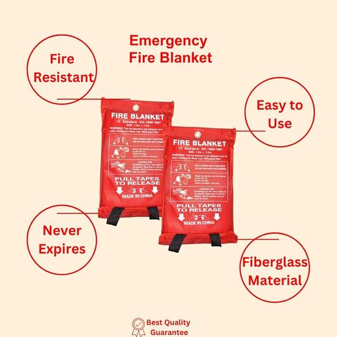 Emergency Fire Blankets for Home, Kitchen-Fiberglass Fireproof Blankets for Camping, Picnic, Fireplace, School, Grill, Car, Office, Warehouse- Heat Insulation (2 Pack, 39 in X 39 in), White in Saudi Arabia