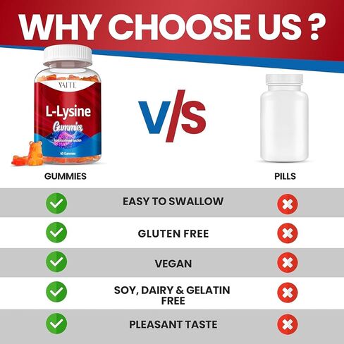 L-Lysine 1000mg Gummies - Supports Skin, Lip,Vegan, Gluten Free, Vitamins for Kids & Adults Tissue Health & Immune System, Chewables, Amino Acid Vitamin Supplement & Complex Supplements, Non-GMO in Saudi Arabia