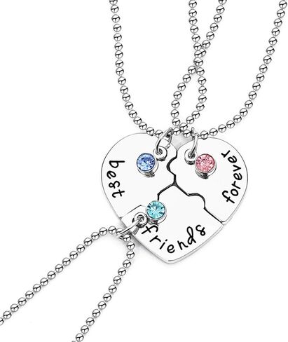 coadipress BFF Best Friend Necklaces for 3 Girls Fashion Rhinestone Crystal Alloy Heart Matching Puzzle Forever and Ever Friendship Pendant Necklaces in Saudi Arabia