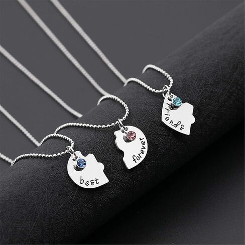 coadipress BFF Best Friend Necklaces for 3 Girls Fashion Rhinestone Crystal Alloy Heart Matching Puzzle Forever and Ever Friendship Pendant Necklaces in Saudi Arabia