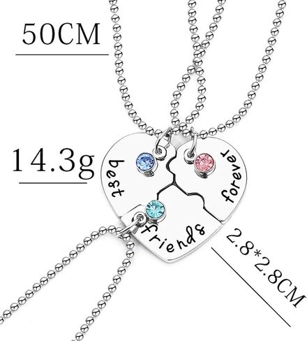 coadipress BFF Best Friend Necklaces for 3 Girls Fashion Rhinestone Crystal Alloy Heart Matching Puzzle Forever and Ever Friendship Pendant Necklaces in Saudi Arabia