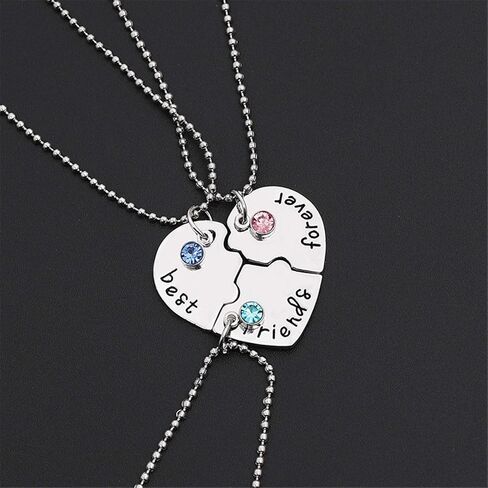 coadipress BFF Best Friend Necklaces for 3 Girls Fashion Rhinestone Crystal Alloy Heart Matching Puzzle Forever and Ever Friendship Pendant Necklaces in Saudi Arabia