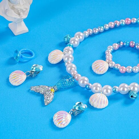Mermaid Necklace Bracelet Set Mermaid Jewelry Kit Included Shell Necklace Bracelet Ring Earrings Accessories Dress Up for Mermaid Party Costume Jewelry Supplies in Saudi Arabia