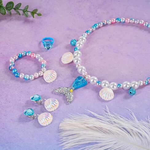 Mermaid Necklace Bracelet Set Mermaid Jewelry Kit Included Shell Necklace Bracelet Ring Earrings Accessories Dress Up for Mermaid Party Costume Jewelry Supplies in Saudi Arabia