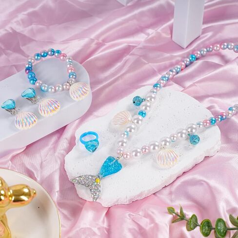 Mermaid Necklace Bracelet Set Mermaid Jewelry Kit Included Shell Necklace Bracelet Ring Earrings Accessories Dress Up for Mermaid Party Costume Jewelry Supplies in Saudi Arabia