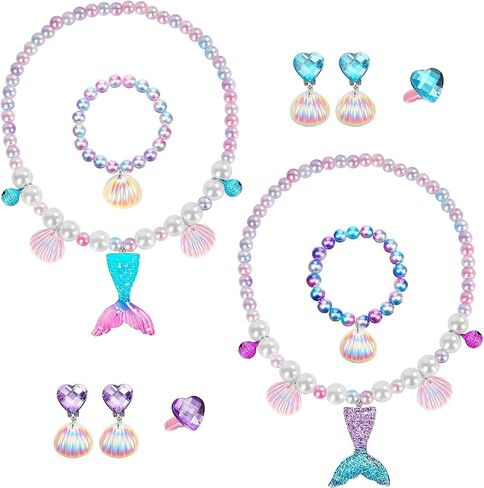 Mermaid Necklace Bracelet Set Mermaid Jewelry Kit Included Shell Necklace Bracelet Ring Earrings Accessories Dress Up for Mermaid Party Costume Jewelry Supplies in Saudi Arabia