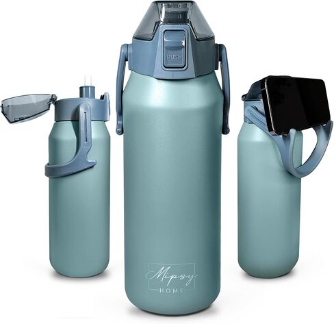 Hot and Cold Water Bottle with Phone Holder - Insulated Water Bottles with Straw- Stainless Steel Flask- 44oz (1300 ml) Double Walled Vacuum, Leak Proof– Sports, Travel & Gym Water Bottle - Aqua Blue in Saudi Arabia