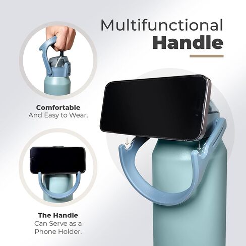 Hot and Cold Water Bottle with Phone Holder - Insulated Water Bottles with Straw- Stainless Steel Flask- 44oz (1300 ml) Double Walled Vacuum, Leak Proof– Sports, Travel & Gym Water Bottle - Aqua Blue in Saudi Arabia