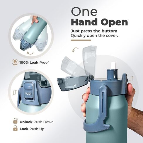 Hot and Cold Water Bottle with Phone Holder - Insulated Water Bottles with Straw- Stainless Steel Flask- 44oz (1300 ml) Double Walled Vacuum, Leak Proof– Sports, Travel & Gym Water Bottle - Aqua Blue in Saudi Arabia