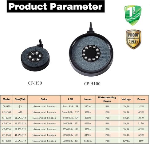 Carefree Fish Aquarium LED Light Air Stone Fish Tank Oxygen Stone Make Bubble 16 Colors and 4 Modes IP68 4In (Air Pumps not Included) in Kuwait