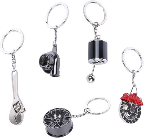 KKC HOME ACCENTS 5 Pcs Car Parts Metal Key Chain Set Auto Part Model Metal Keyring Holder Spinning Turbo Wheel Rim Tyre Six Speed(Style A) in Saudi Arabia
