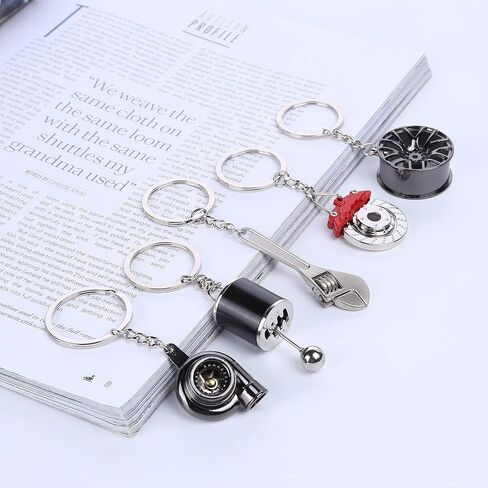 KKC HOME ACCENTS 5 Pcs Car Parts Metal Key Chain Set Auto Part Model Metal Keyring Holder Spinning Turbo Wheel Rim Tyre Six Speed(Style A) in Saudi Arabia