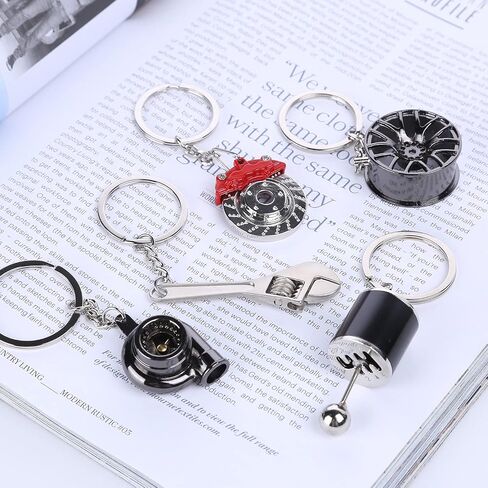 KKC HOME ACCENTS 5 Pcs Car Parts Metal Key Chain Set Auto Part Model Metal Keyring Holder Spinning Turbo Wheel Rim Tyre Six Speed(Style A) in Saudi Arabia