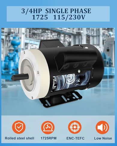3/4HP Electric Motor 1725RPM, Single Phase,56C Frame,115V/230V, 5/8"Shaft Diameter Rolled Steel Shell 60HZ in Saudi Arabia