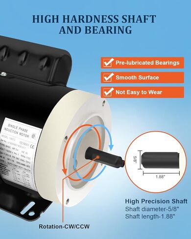 3/4HP Electric Motor 1725RPM, Single Phase,56C Frame,115V/230V, 5/8"Shaft Diameter Rolled Steel Shell 60HZ in Saudi Arabia