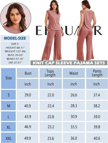 Ekouaer Pajama Sets for Women 2 Piece Casual Pj Set Rib Knit Cap Sleeve Soft Sleepwear with Pockets for Summer S-XXL in Saudi Arabia