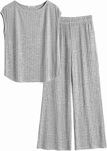Ekouaer Pajama Sets for Women 2 Piece Casual Pj Set Rib Knit Cap Sleeve Soft Sleepwear with Pockets for Summer S-XXL in Saudi Arabia