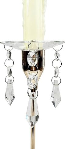 4 Pieces Bent Glass Candle Bobeches with Crystal Prisms Pendant, Taper Candle Wax Catcher Rings, Candle Wax Drip Protectors Set of 4 (Scallop) in Saudi Arabia