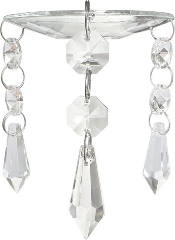 4 Pieces Bent Glass Candle Bobeches with Crystal Prisms Pendant, Taper Candle Wax Catcher Rings, Candle Wax Drip Protectors Set of 4 (Scallop) in Saudi Arabia