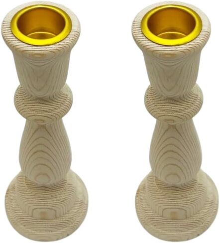 2pc Wood Candle Holders - Tall Wooden Candlestick Holders for 7/8" Taper Candles -Smooth Unfinished Raw Pine Wood Holder for DIY Arts & Crafts - Rustic Farmhouse Style for Centerpieces and Decoration in Saudi Arabia