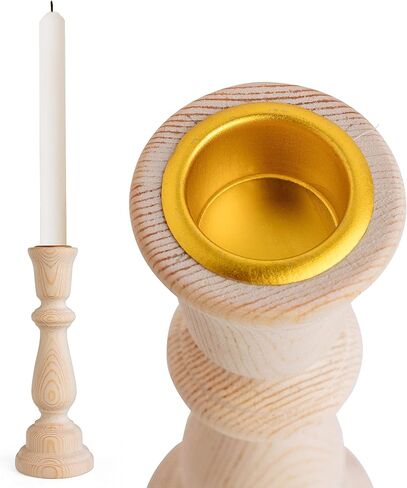 2pc Wood Candle Holders - Tall Wooden Candlestick Holders for 7/8" Taper Candles -Smooth Unfinished Raw Pine Wood Holder for DIY Arts & Crafts - Rustic Farmhouse Style for Centerpieces and Decoration in Saudi Arabia
