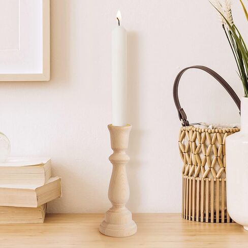 2pc Wood Candle Holders - Tall Wooden Candlestick Holders for 7/8" Taper Candles -Smooth Unfinished Raw Pine Wood Holder for DIY Arts & Crafts - Rustic Farmhouse Style for Centerpieces and Decoration in Saudi Arabia