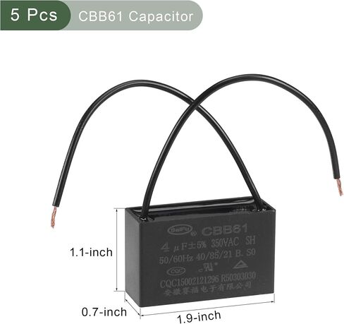 YOKIVE 5Pcs Ceiling Fan Capacitor CBB61, Metallized Polypropylene Film Capacitor Great for Fans Pumps Motors Running (4uF 350V AC 2 Wires 50/60Hz) in Saudi Arabia